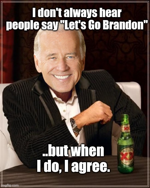 LGB. I agree. | I don't always hear people say "Let's Go Brandon"; ..but when I do, I agree. | image tagged in memes,the most interesting man in the world | made w/ Imgflip meme maker