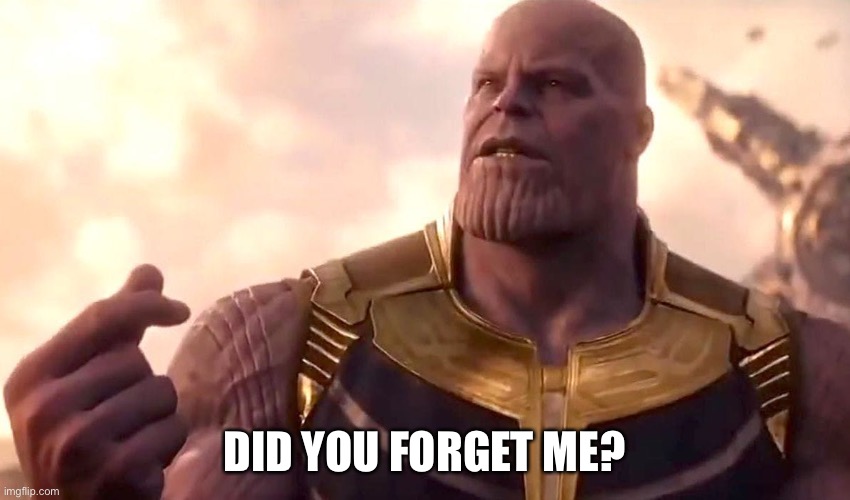 thanos snap | DID YOU FORGET ME? | image tagged in thanos snap | made w/ Imgflip meme maker