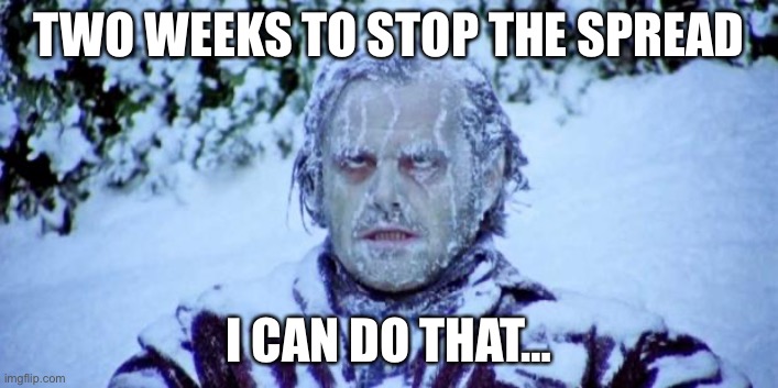 The Shining winter |  TWO WEEKS TO STOP THE SPREAD; I CAN DO THAT… | image tagged in the shining winter | made w/ Imgflip meme maker