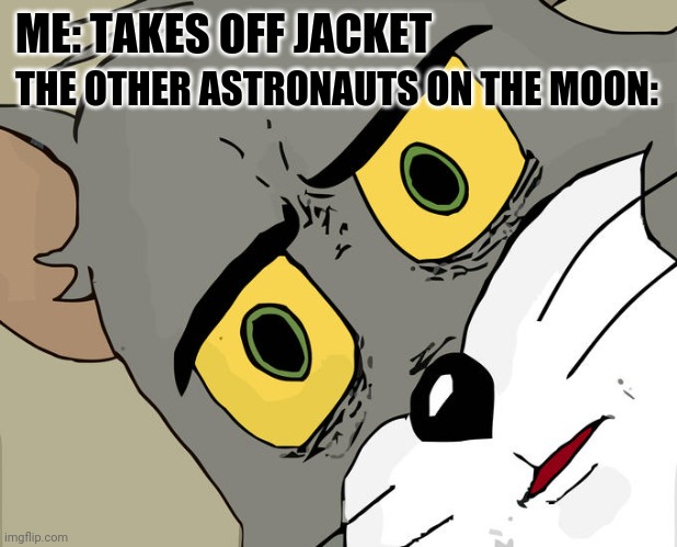 Get frozen | ME: TAKES OFF JACKET; THE OTHER ASTRONAUTS ON THE MOON: | image tagged in memes,unsettled tom | made w/ Imgflip meme maker