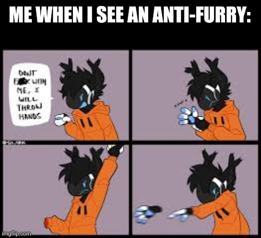 Don't fuck with me I will throw hands | ME WHEN I SEE AN ANTI-FURRY: | image tagged in don't fuck with me i will throw hands | made w/ Imgflip meme maker