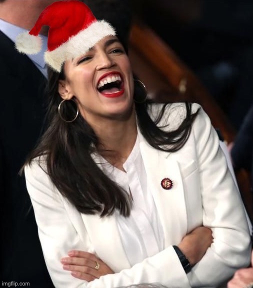 Santa hat laughing AOC | image tagged in santa hat laughing aoc | made w/ Imgflip meme maker