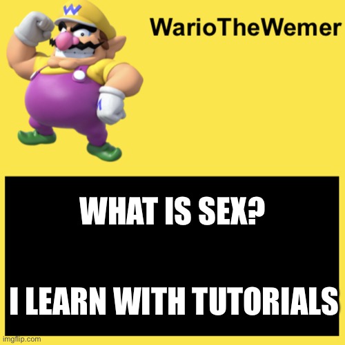 WarioTheWemer | WHAT IS SEX? I LEARN WITH TUTORIALS | image tagged in wariothewemer | made w/ Imgflip meme maker
