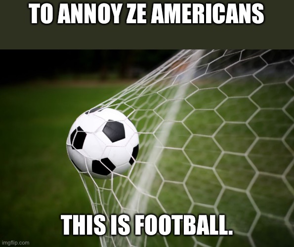soccer | TO ANNOY ZE AMERICANS THIS IS FOOTBALL. | image tagged in soccer | made w/ Imgflip meme maker