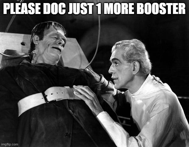 dr frankenstein | PLEASE DOC JUST 1 MORE BOOSTER | image tagged in dr frankenstein | made w/ Imgflip meme maker