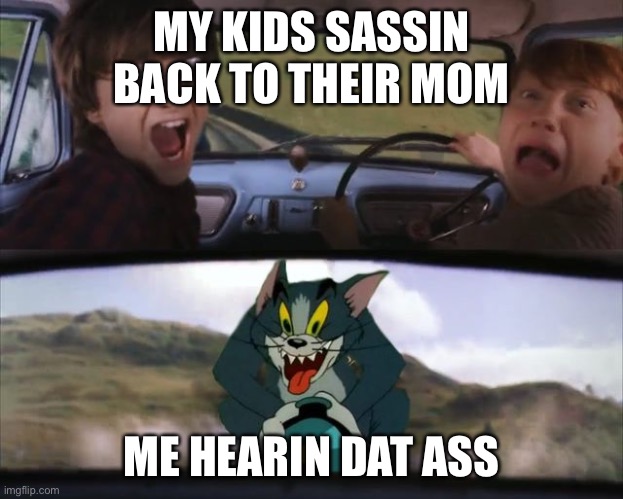Kids sassin | MY KIDS SASSIN BACK TO THEIR MOM; ME HEARIN DAT ASS | image tagged in tom and harry potter | made w/ Imgflip meme maker