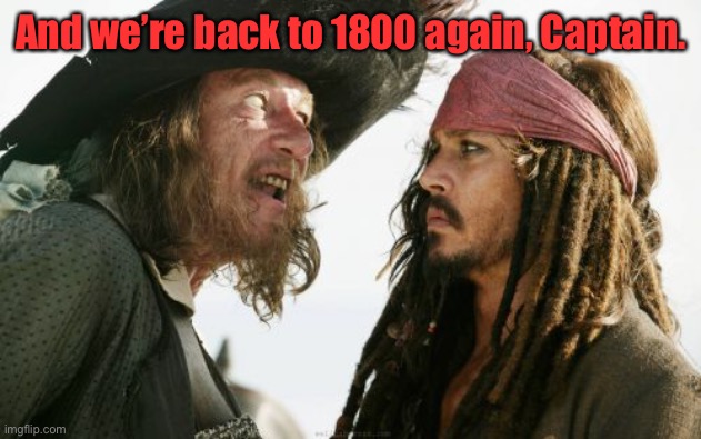 Barbosa And Sparrow Meme | And we’re back to 1800 again, Captain. | image tagged in memes,barbosa and sparrow | made w/ Imgflip meme maker