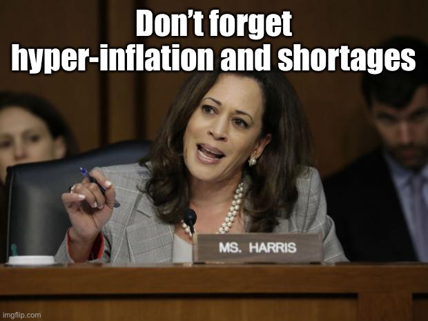 Kamala Harris | Don’t forget hyper-inflation and shortages | image tagged in kamala harris | made w/ Imgflip meme maker