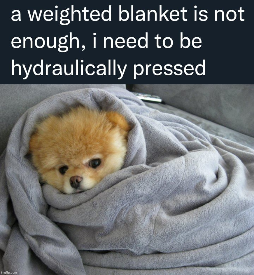 A weighted blanket does help some with anxiety. Imgflip