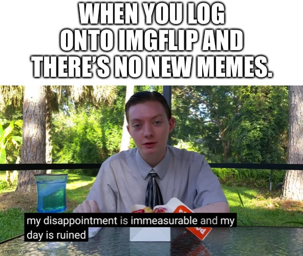 My Disappointment Is Immeasurable | WHEN YOU LOG ONTO IMGFLIP AND THERE’S NO NEW MEMES. | image tagged in my disappointment is immeasurable | made w/ Imgflip meme maker