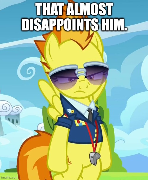 Concerned Spitfire (MLP) | THAT ALMOST DISAPPOINTS HIM. | image tagged in concerned spitfire mlp | made w/ Imgflip meme maker