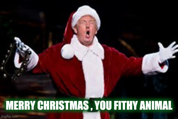 Trump Santa Claus | MERRY CHRISTMAS , YOU FITHY ANIMAL | image tagged in trump santa claus | made w/ Imgflip meme maker