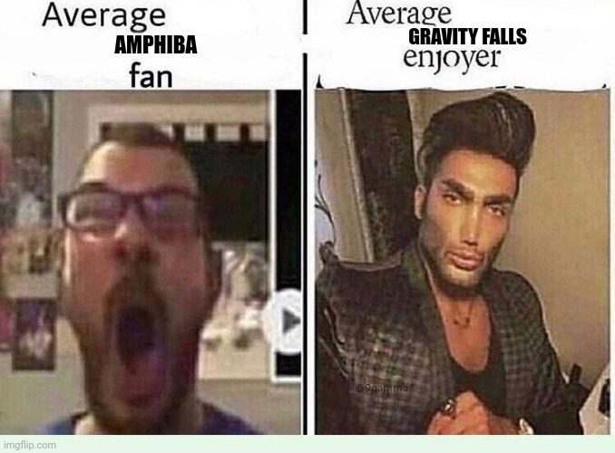 Average *BLANK* Fan VS Average *BLANK* Enjoyer | GRAVITY FALLS; AMPHIBA | image tagged in average blank fan vs average blank enjoyer | made w/ Imgflip meme maker