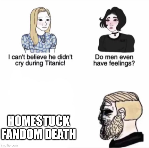 Along with other old ones | HOMESTUCK FANDOM DEATH | image tagged in sad chad | made w/ Imgflip meme maker