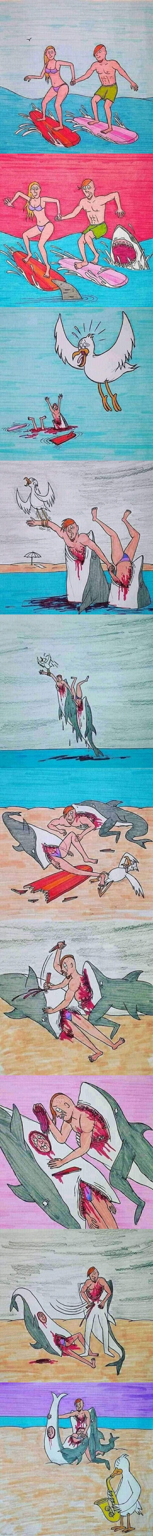 Shark attack love story full Blank Meme Template
