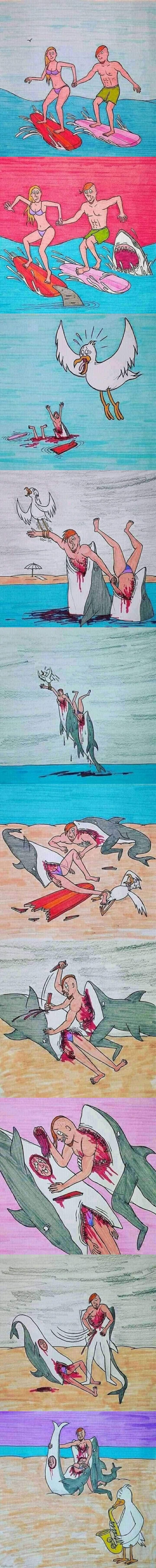 High Quality Shark attack love story full Blank Meme Template