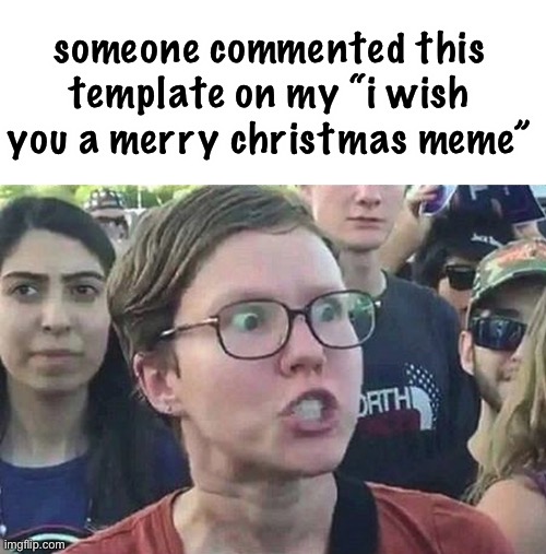 whyyy lol | someone commented this template on my “i wish you a merry christmas meme” | image tagged in triggered liberal | made w/ Imgflip meme maker