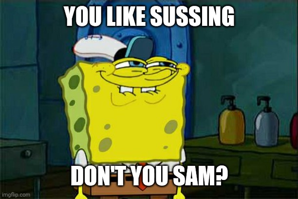Sus alert! | YOU LIKE SUSSING; DON'T YOU SAM? | image tagged in memes,don't you squidward | made w/ Imgflip meme maker