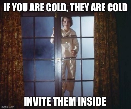 Save a vampire | IF YOU ARE COLD, THEY ARE COLD; INVITE THEM INSIDE | image tagged in vampire,funny memes,dogs pets funny | made w/ Imgflip meme maker