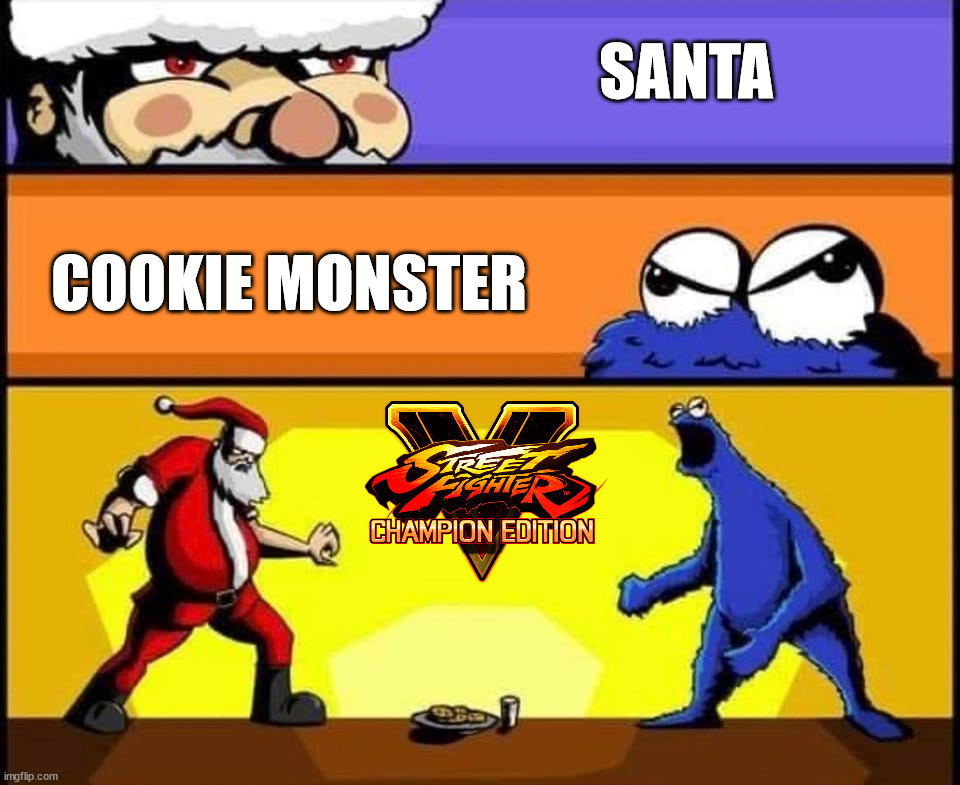 Cookie Fight | SANTA; COOKIE MONSTER | image tagged in gaming | made w/ Imgflip meme maker
