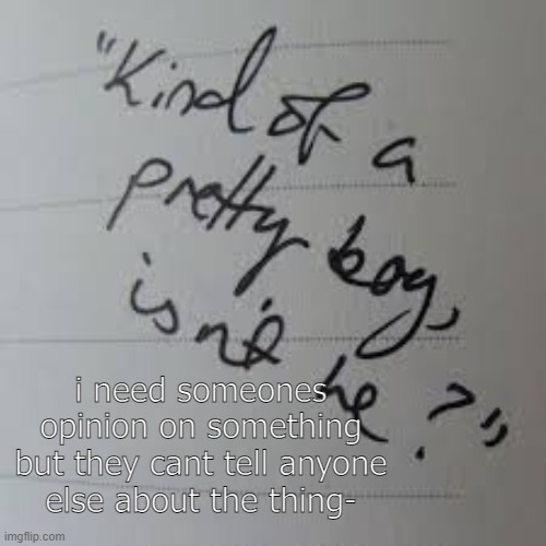 its a s e c r e t | i need someones opinion on something but they cant tell anyone else about the thing- | image tagged in kind of a pretty boy isnt he | made w/ Imgflip meme maker