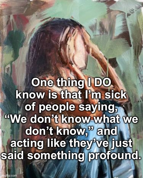 Conclusion | One thing I DO know is that I’m sick of people saying, “We don’t know what we don’t know,” and acting like they’ve just said something profound. | image tagged in memes,people,stop repeating what rumsfeld said,and passing it off as your own | made w/ Imgflip meme maker