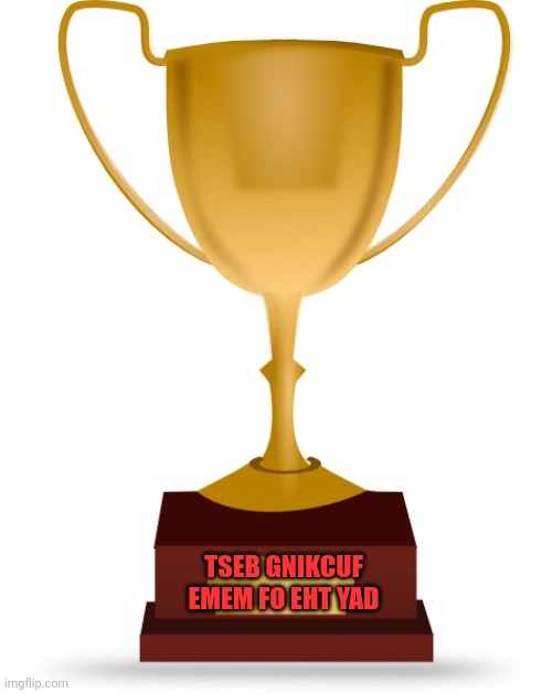 Blank Trophy | TSEB GNIKCUF EMEM FO EHT YAD | image tagged in blank trophy | made w/ Imgflip meme maker