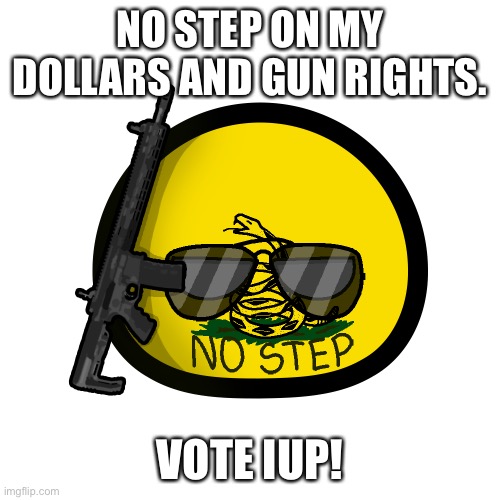 Libertarianism ball | NO STEP ON MY DOLLARS AND GUN RIGHTS. VOTE IUP! | image tagged in libertarianism ball | made w/ Imgflip meme maker