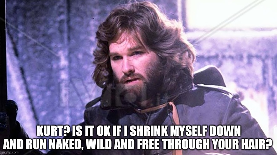 The Thing McReady | KURT? IS IT OK IF I SHRINK MYSELF DOWN AND RUN NAKED, WILD AND FREE THROUGH YOUR HAIR? | image tagged in the thing mcready | made w/ Imgflip meme maker