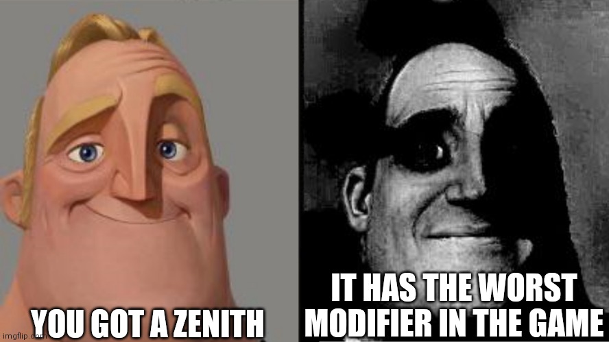 When you get the worst zenith modifier | YOU GOT A ZENITH; IT HAS THE WORST MODIFIER IN THE GAME | image tagged in traumatized mr incredible,terraria,i ran out of fun posts | made w/ Imgflip meme maker