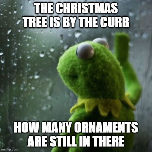 sometimes I wonder  | THE CHRISTMAS TREE IS BY THE CURB; HOW MANY ORNAMENTS ARE STILL IN THERE | image tagged in sometimes i wonder | made w/ Imgflip meme maker