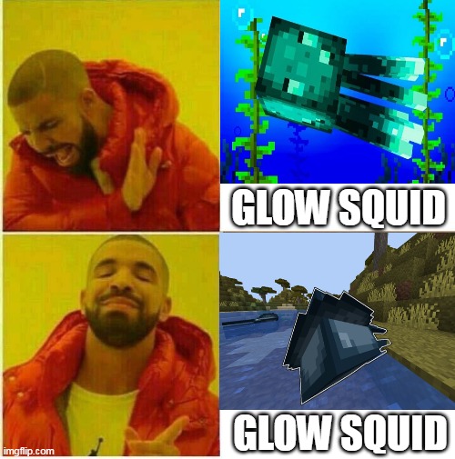 Glow Squid | GLOW SQUID; GLOW SQUID | image tagged in drake hotline approves,minecraft | made w/ Imgflip meme maker