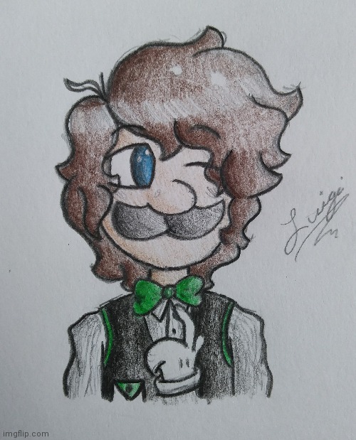 Since I drew tux Mario, here's Luigi in his fancy casino outfit! :D | image tagged in princevince64,cute,luigi | made w/ Imgflip meme maker