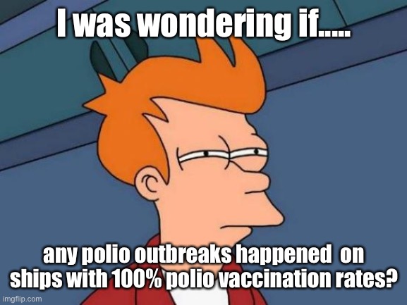 Just curious | I was wondering if..... any polio outbreaks happened  on ships with 100% polio vaccination rates? | image tagged in memes,futurama fry,politics lol | made w/ Imgflip meme maker