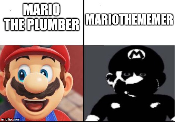 Happy mario Vs Dark Mario | MARIOTHEMEMER; MARIO THE PLUMBER | image tagged in happy mario vs dark mario,mariothememer,msmg | made w/ Imgflip meme maker