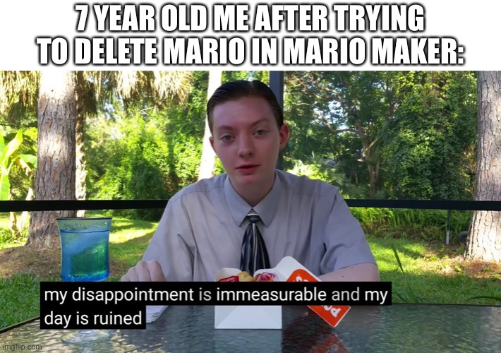 Just got the game for xmas and was highly disappointed :( | 7 YEAR OLD ME AFTER TRYING TO DELETE MARIO IN MARIO MAKER: | image tagged in my disappointment is immeasurable,memes,mario,funny,nintendo,delete | made w/ Imgflip meme maker