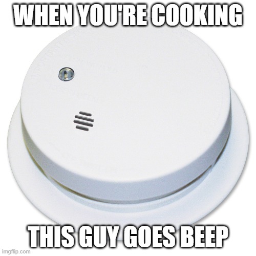 TASA(The annoying smoke alarm) | WHEN YOU'RE COOKING; THIS GUY GOES BEEP | image tagged in funny memes,fun,smokealarm,fire alarm,cooking memes,funny cooking memes | made w/ Imgflip meme maker