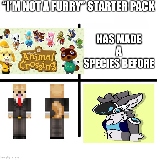 I’ve done all these things, forgive me for my wins, not sins. | “I’M NOT A FURRY” STARTER PACK; HAS MADE A SPECIES BEFORE | image tagged in memes,blank starter pack,furry | made w/ Imgflip meme maker