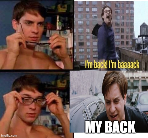 Peter Parker's Glasses | MY BACK | image tagged in peter parker's glasses | made w/ Imgflip meme maker
