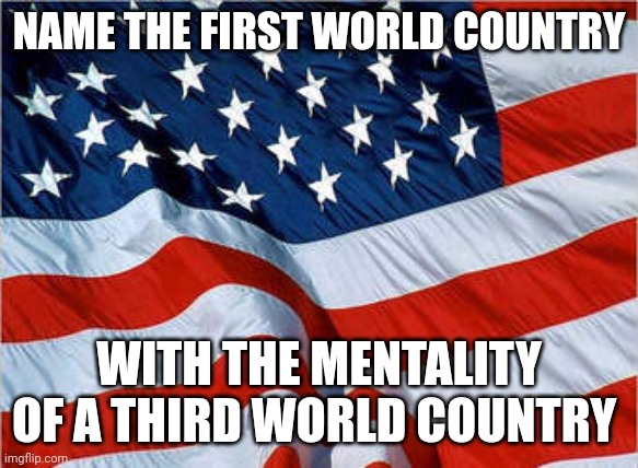 USA Flag | NAME THE FIRST WORLD COUNTRY; WITH THE MENTALITY OF A THIRD WORLD COUNTRY | image tagged in usa flag,meme | made w/ Imgflip meme maker