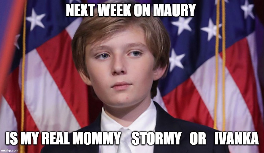 Barron Trump | NEXT WEEK ON MAURY; IS MY REAL MOMMY    STORMY   OR   IVANKA | image tagged in barron trump | made w/ Imgflip meme maker