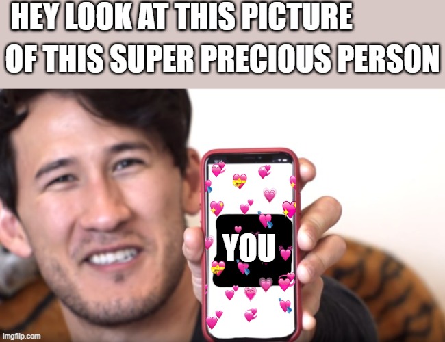 arent they just adorable? | HEY LOOK AT THIS PICTURE; OF THIS SUPER PRECIOUS PERSON; YOU | image tagged in wholesome,markiplier | made w/ Imgflip meme maker