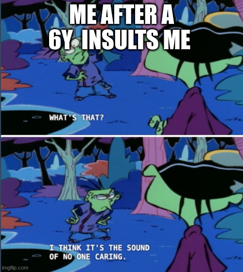 What’s that? I think it’s the sound of no one caring. | ME AFTER A 6Y  INSULTS ME | image tagged in what s that i think it s the sound of no one caring | made w/ Imgflip meme maker