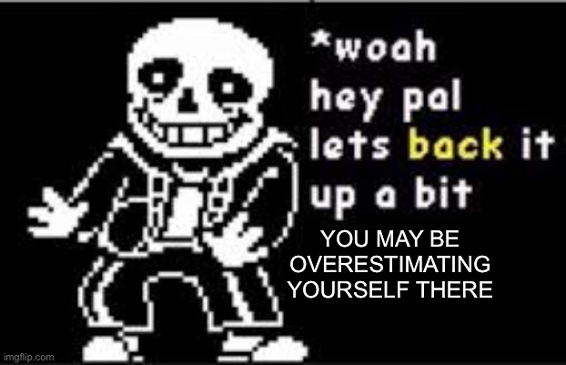woah hey pal lets back it up a bit | YOU MAY BE OVERESTIMATING YOURSELF THERE | image tagged in woah hey pal lets back it up a bit | made w/ Imgflip meme maker