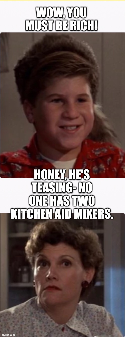 BttF Rich | WOW, YOU MUST BE RICH! HONEY, HE'S TEASING- NO ONE HAS TWO KITCHEN AID MIXERS. | image tagged in back to the future | made w/ Imgflip meme maker