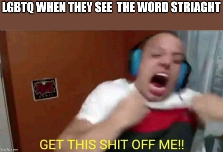 Tyler1 Get this shit off me | LGBTQ WHEN THEY SEE  THE WORD STRIAGHT | image tagged in tyler1 get this shit off me | made w/ Imgflip meme maker