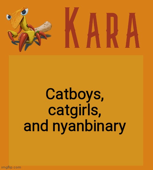 Kara Picantis Temp | Catboys, catgirls, and nyanbinary | image tagged in kara picantis temp | made w/ Imgflip meme maker