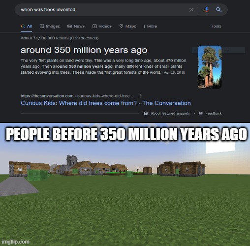 memes | PEOPLE BEFORE 350 MILLION YEARS AGO | image tagged in minecraft superflat | made w/ Imgflip meme maker