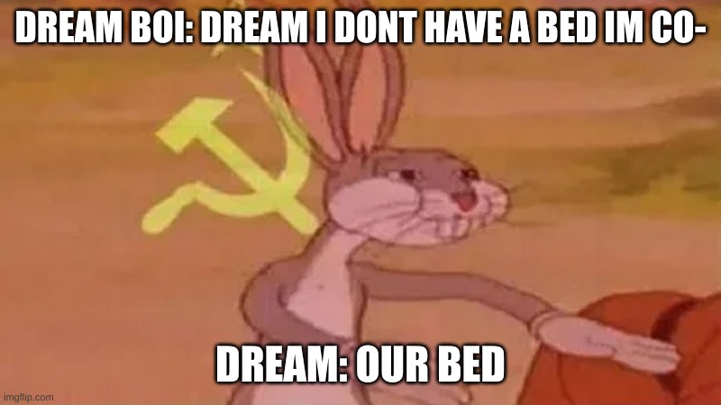 Dream x geroge | DREAM BOI: DREAM I DONT HAVE A BED IM CO-; DREAM: OUR BED | image tagged in reemii30,werid,funny | made w/ Imgflip meme maker