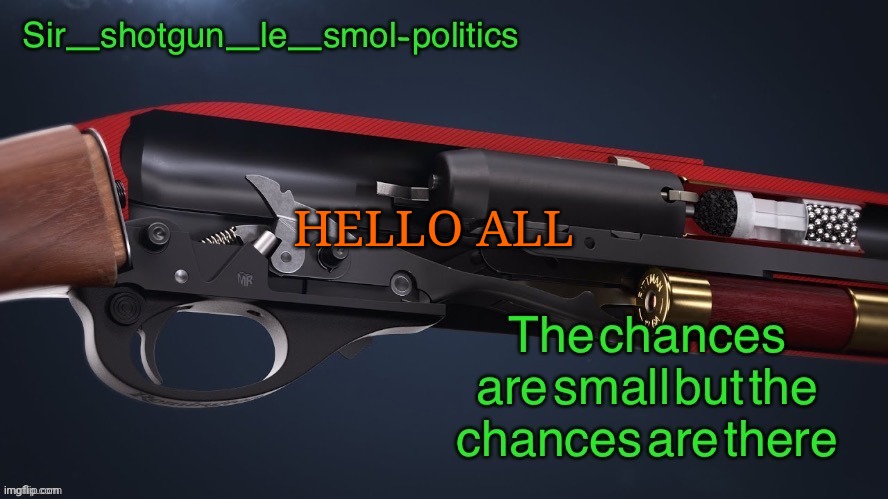 Cool eh | HELLO ALL | image tagged in shotgun template again | made w/ Imgflip meme maker